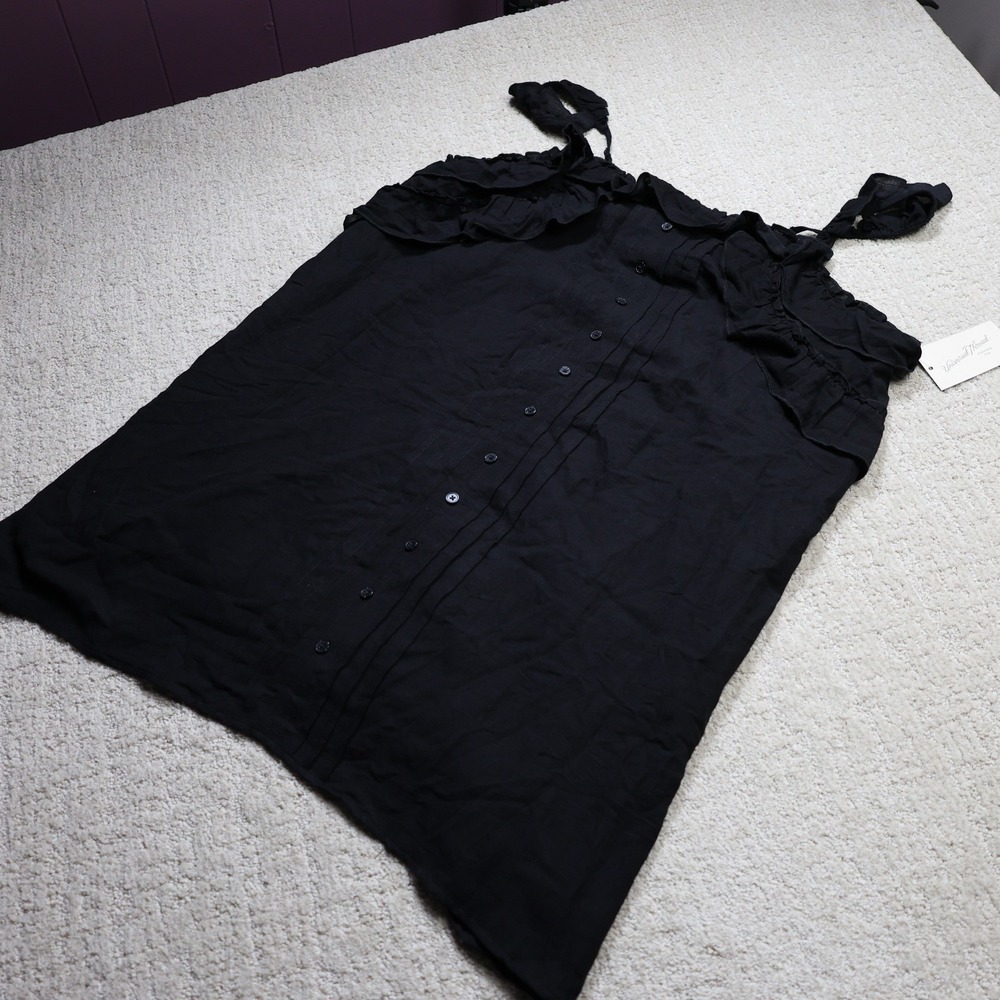 Universal Thread Black Ruffle Button Down Top XXL Tie Strap Pintuck Sleeveless
